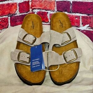 Beige Suede Double Strap Sandals